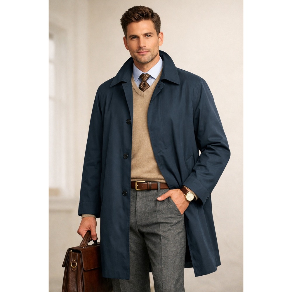 Misty Harbor Trench Coat Mens XL Navy Blue Minimalist‎ Old Money Academia